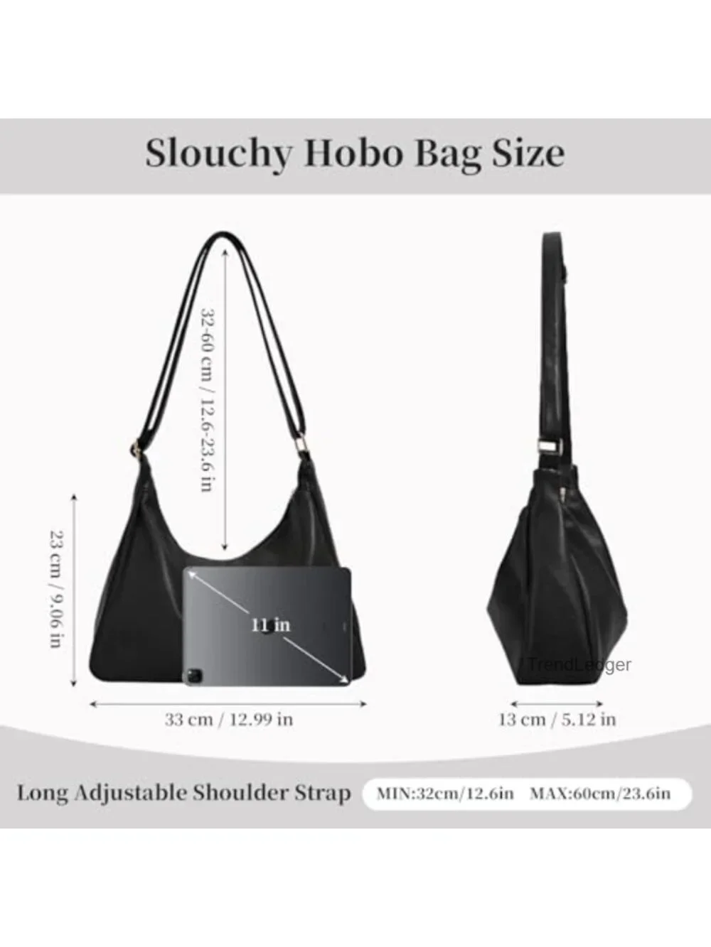 Soft Vegan Leather Hobo Crossbody Bag Slouchy Shoulder Handbag Adjustable Strap